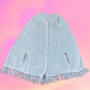 Vintage 70s White Acrylic Knit Sweater Cape Size XS